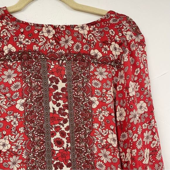 Cynthia Rowley Red Ditsy Floral Ruffled Boho Womens Blouse S Shirt Top Peasant - Picture 10 of 11